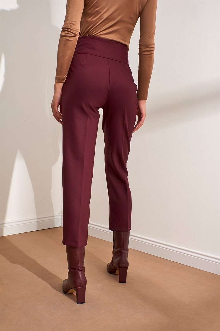 Bordo Yüksek Bel Geniş Paça PantolonST050W2026601