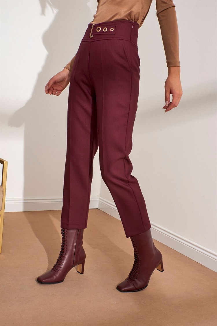 Bordo Yüksek Bel Geniş Paça PantolonST050W2026601
