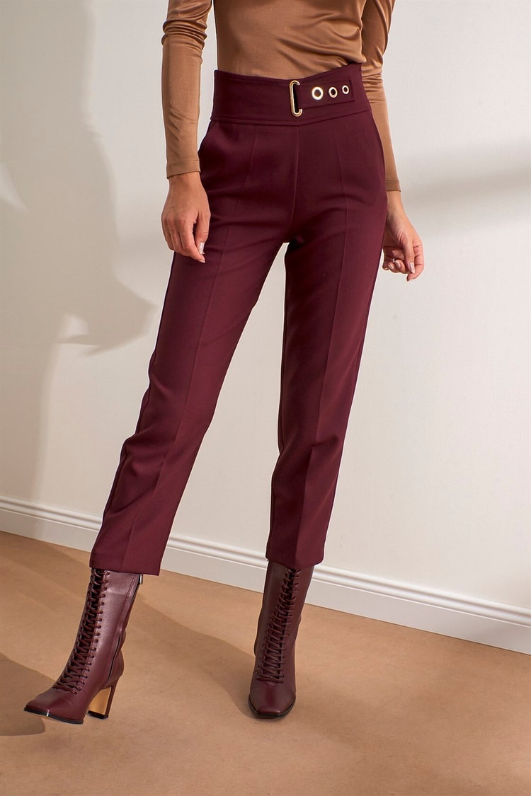 Bordo Yüksek Bel Geniş Paça PantolonST050W2026601