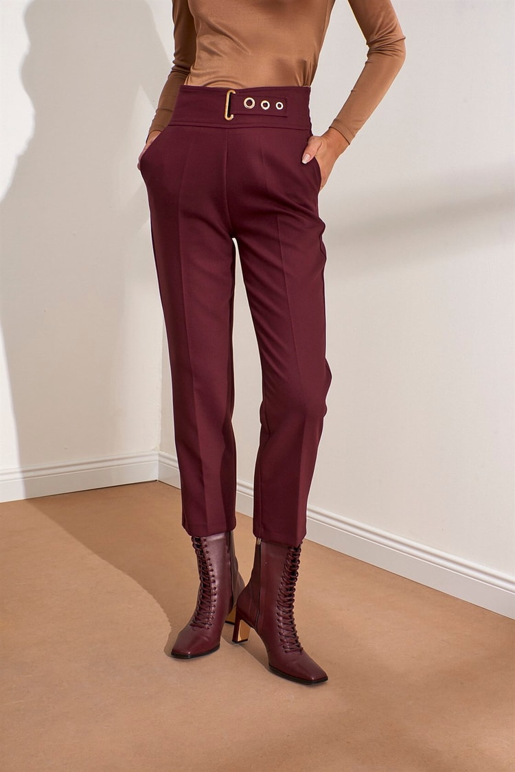 Bordo Yüksek Bel Geniş Paça PantolonST050W2026601