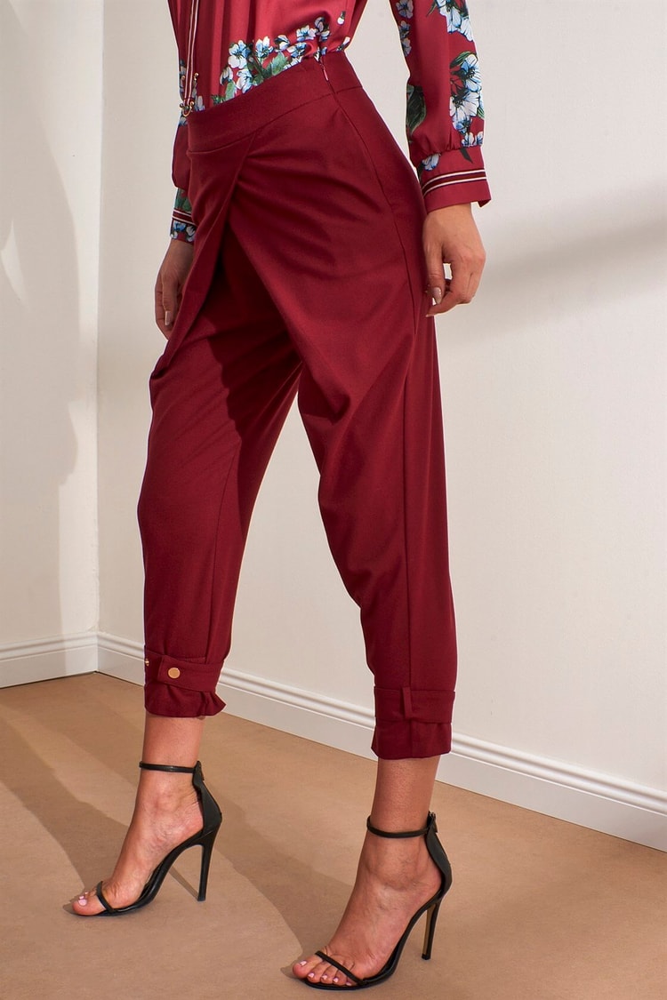 Bordo Şalvar Kesim Paçası Şeritli PantolonST050W201681