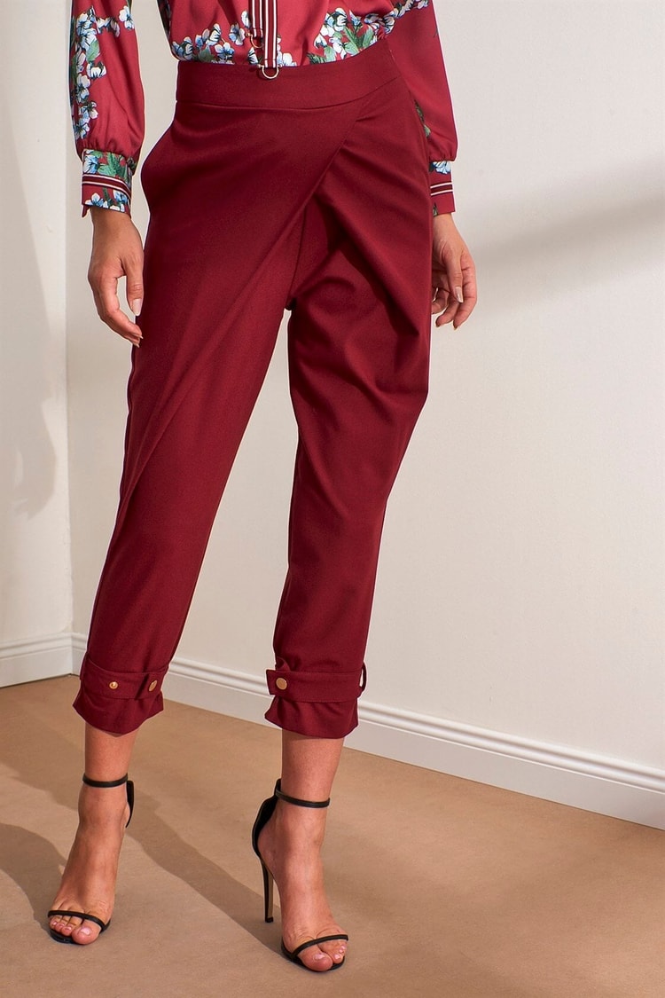 Bordo Şalvar Kesim Paçası Şeritli PantolonST050W201681
