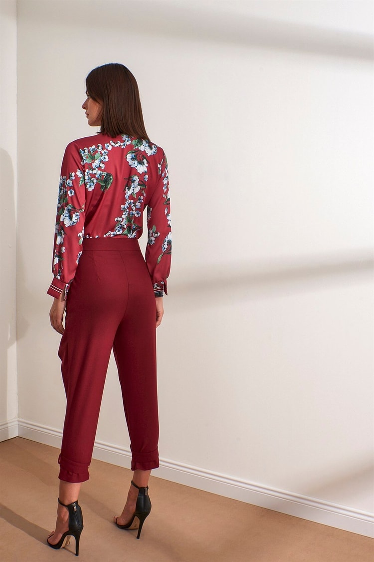 Bordo Şalvar Kesim Paçası Şeritli PantolonST050W201681