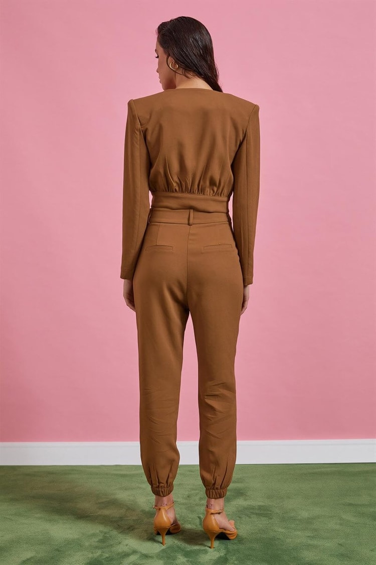 Camel Crop Ceket Zincirli Pantolon TakımST060W90247002