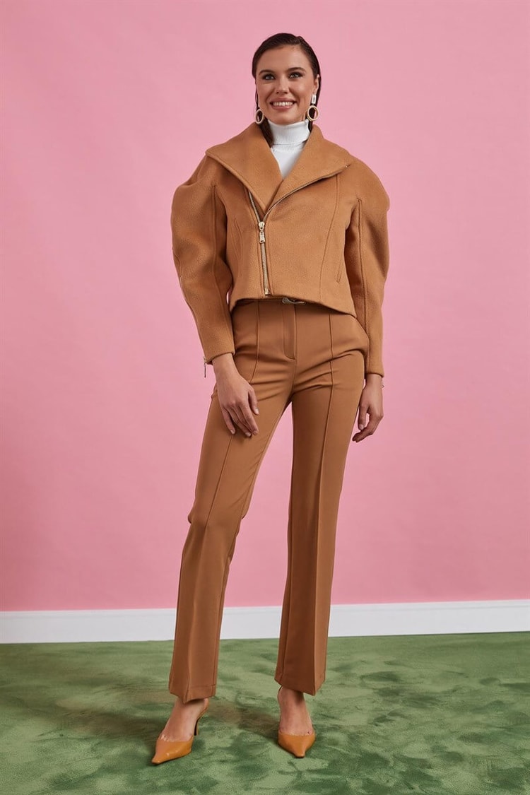 Camel Fermuarlı Kaşe CeketST060W87032001