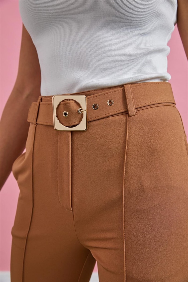 Camel Kemerli Yüksek Bel Kumaş PantolonST060W20598001