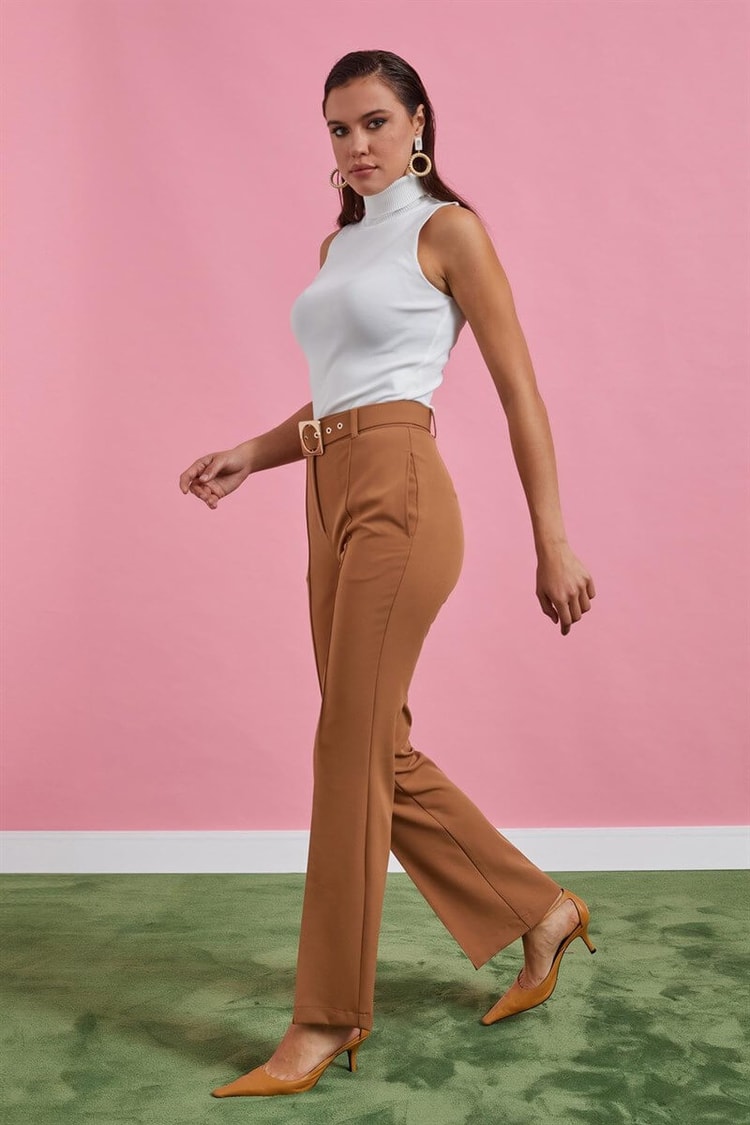 Camel Kemerli Yüksek Bel Kumaş PantolonST060W20598001