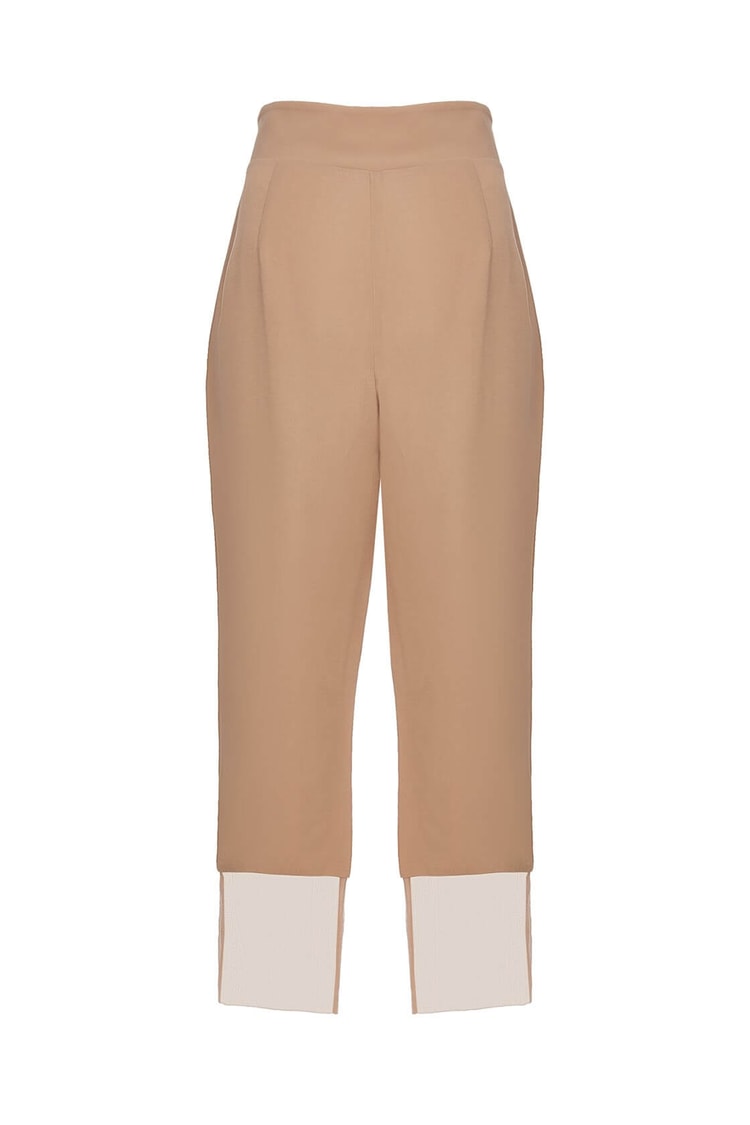 Camel Paçası Transparan Düz Kesim Bilek Boy Parlak PantolonST050S2021801