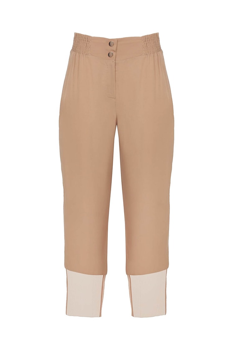Camel Paçası Transparan Düz Kesim Bilek Boy Parlak PantolonST050S2021801