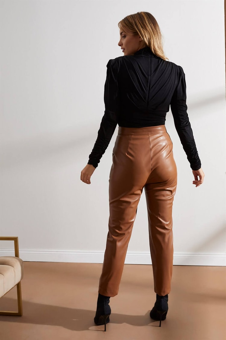 Camel Yüksek Bel Cepli Deri Havuç PantolonST050W2033501