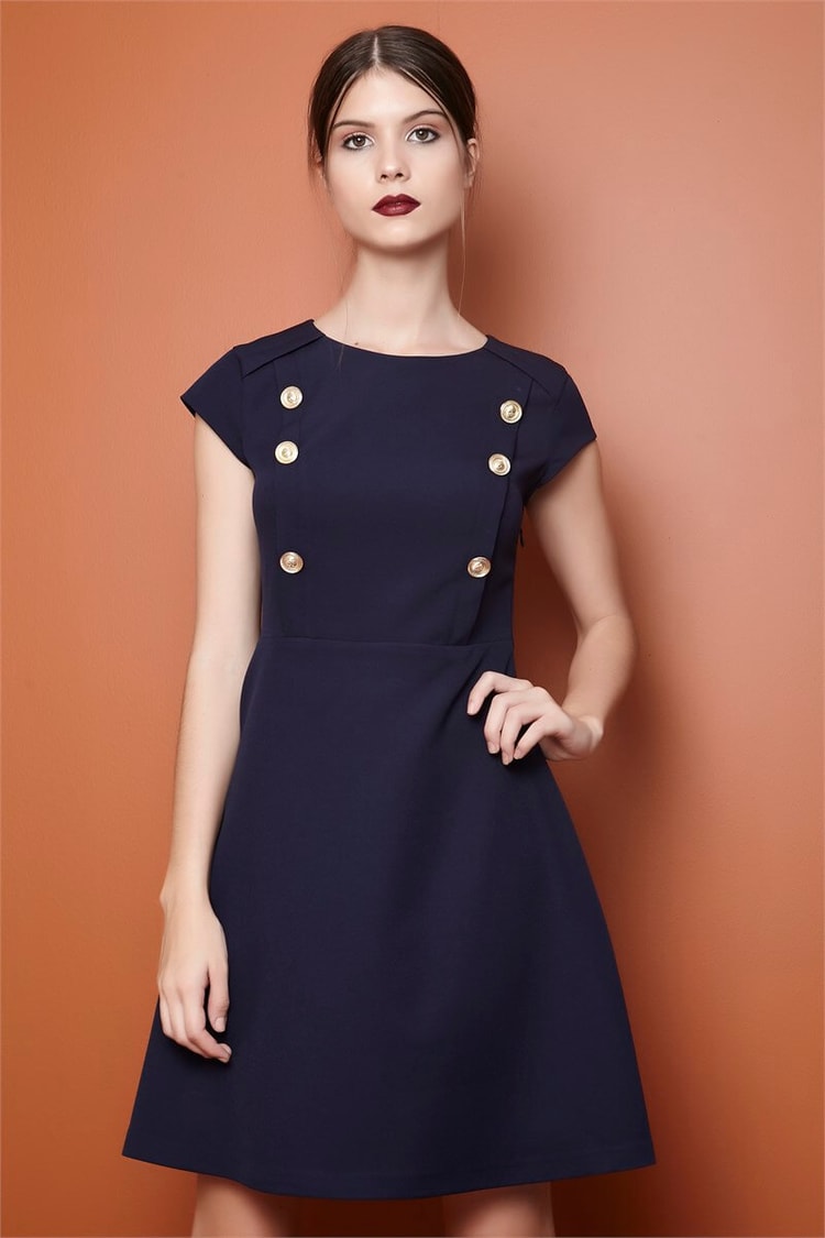 Düğme Detaylı Mini Boy Elbise