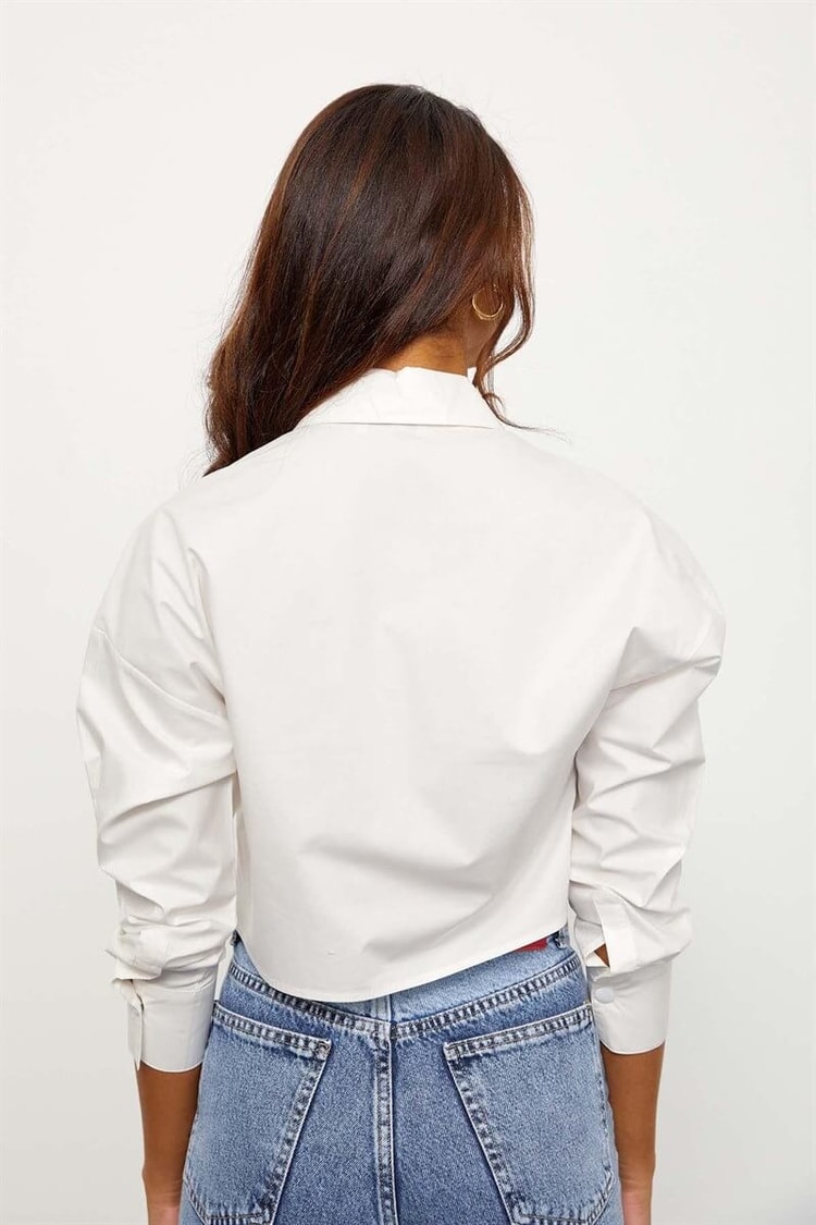 Ekru Asimetrik Poplin GömlekST050S5517001