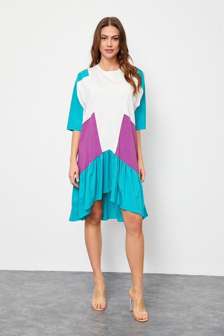 Ekru-Atlantis Color Block Rahat Kesim ElbiseST060S4010041