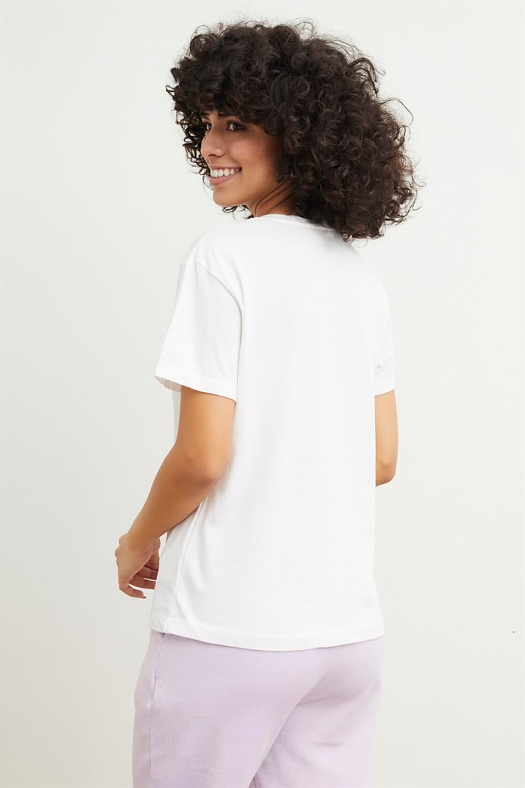 Ekru Ayıcık Baskılı Pamuk T-ShirtST050S7114801