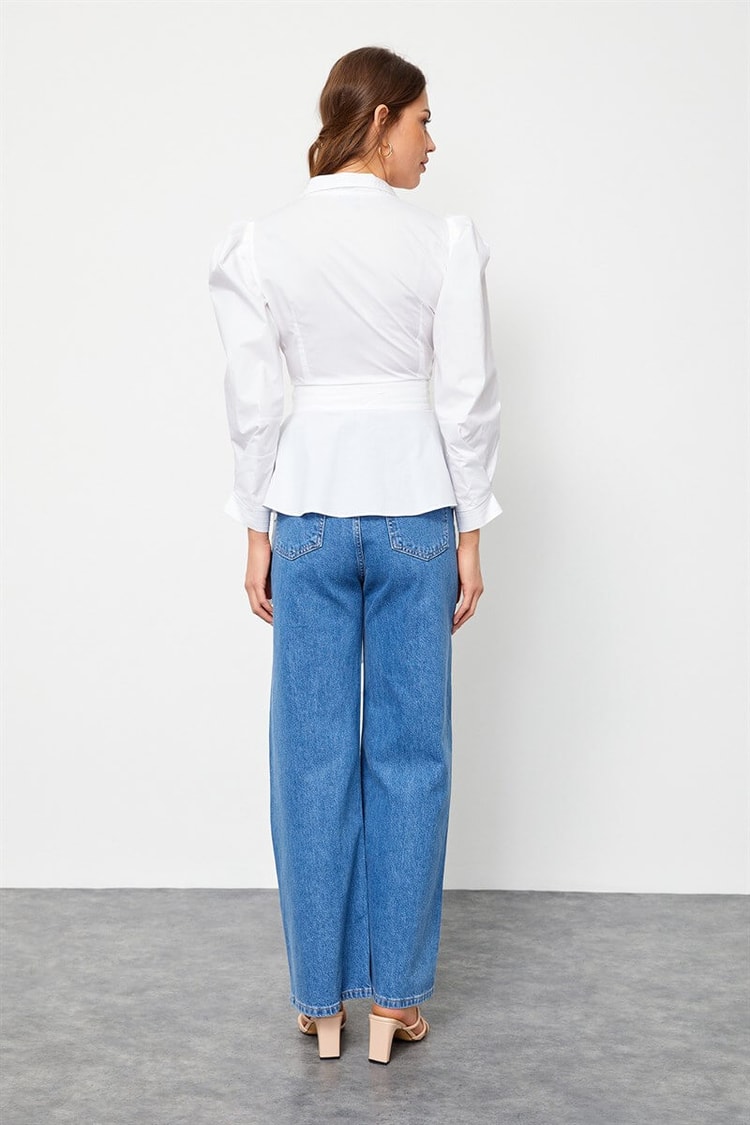 Ekru Bağcık Detaylı Poplin BluzST060S3051901
