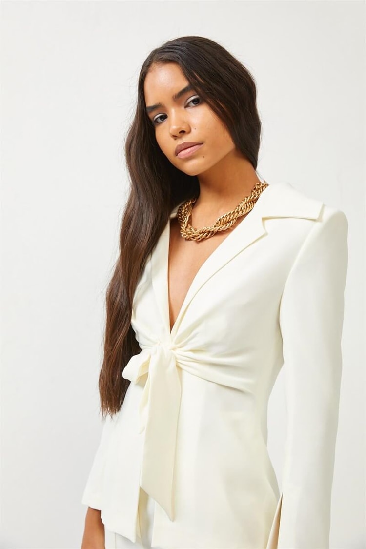 Ekru Bağlama Detaylı Kruvaze Blazer CeketST060S90350001
