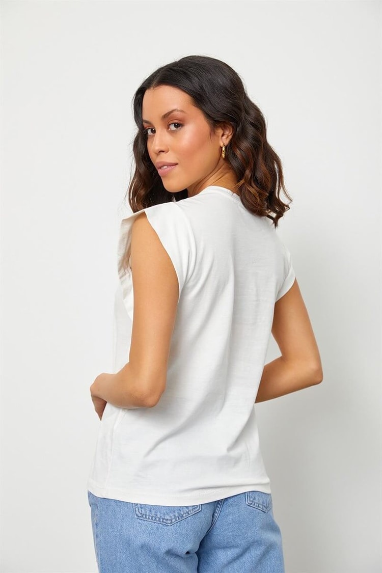 Ekru Baskılı Bisiklet Yaka T-ShirtST060S71160005