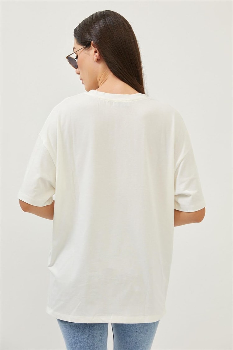 Ekru Baskılı Bisiklet Yaka T-ShirtST060S71256001