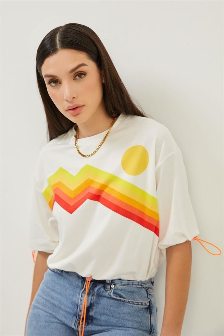 Ekru Baskılı Crop T-ShirtST060S71253001