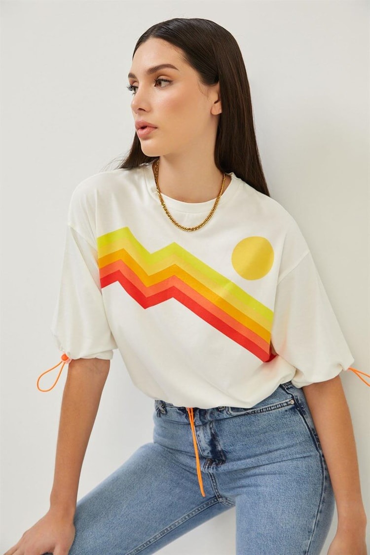 Ekru Baskılı Crop T-ShirtST060S71253001