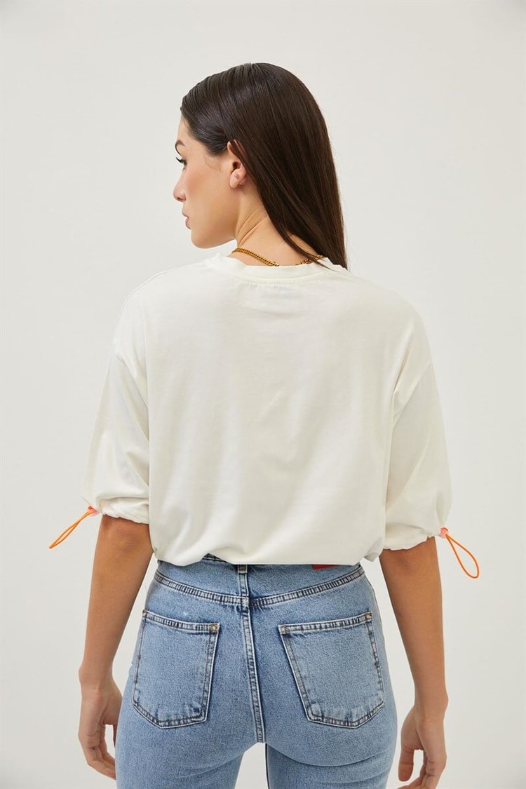 Ekru Baskılı Crop T-ShirtST060S71253001