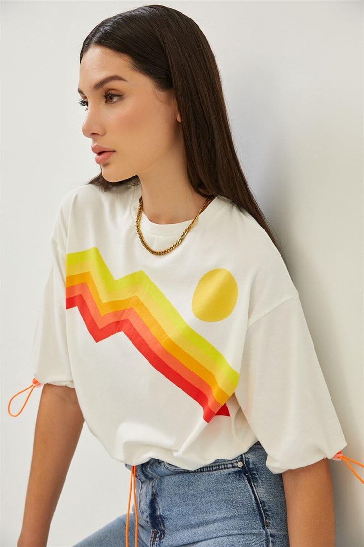 Ekru Baskılı Crop T-ShirtST060S71253001