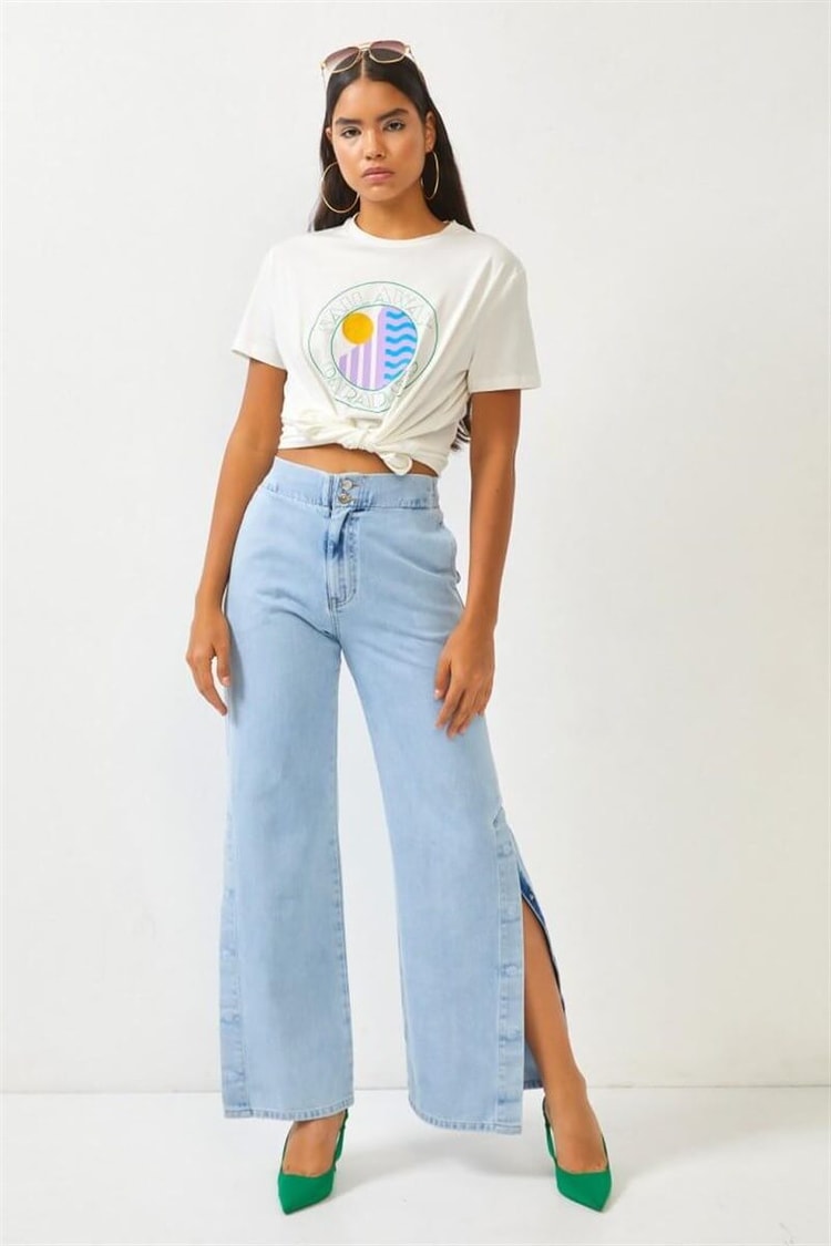 Ekru Baskılı Crop T-ShirtST060S71255001