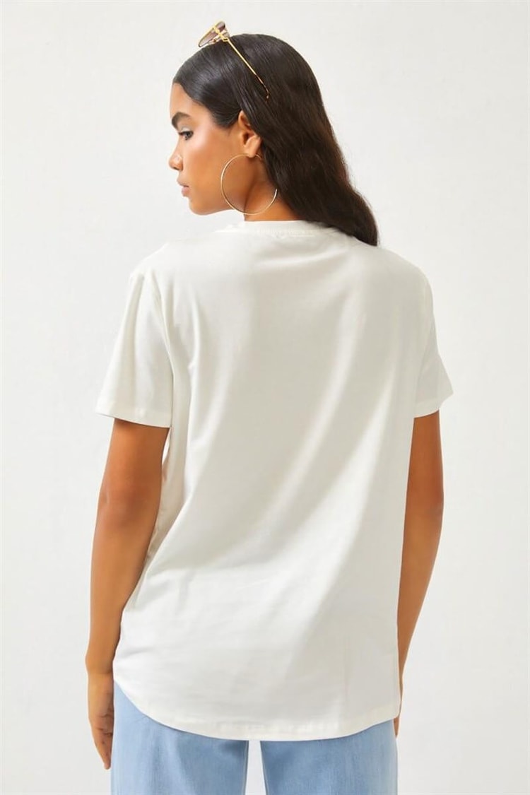Ekru Baskılı Crop T-ShirtST060S71255001