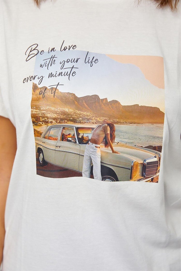 Ekru Baskılı Kısa Kol T-ShirtST060S71190010