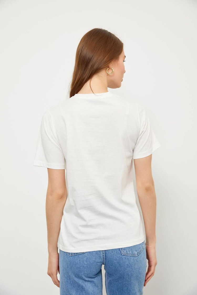 Ekru Baskılı Kısa Kol T-ShirtST060S71190003