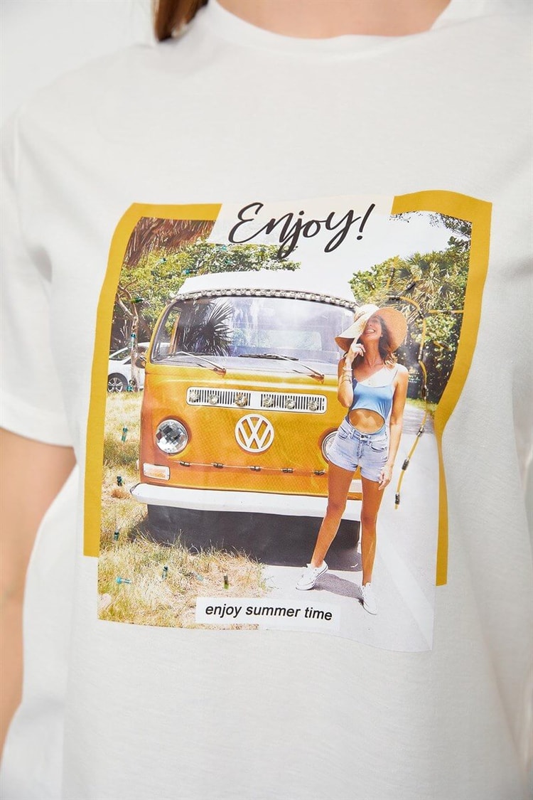 Ekru Baskılı Kısa Kol T-ShirtST060S71190021