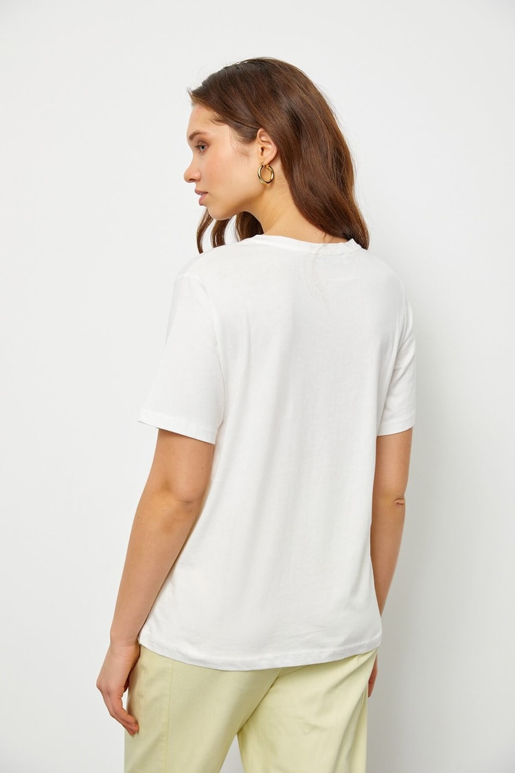 Ekru Baskılı Kısa Kol T-ShirtST060S71190011