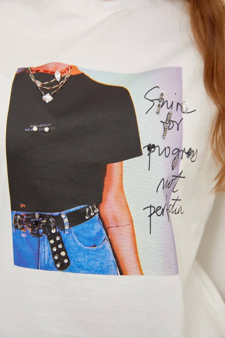 Ekru Baskılı Kısa Kol T-ShirtST060S71190003