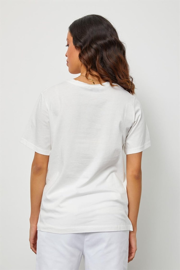 Ekru Baskılı Kısa Kol T-ShirtST060S71190007
