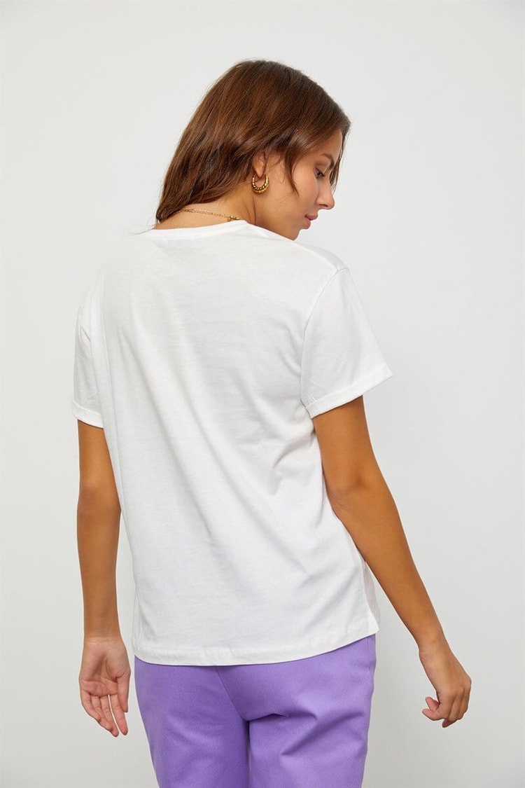 Ekru Baskılı Kısa Kol T-ShirtST060S71190010