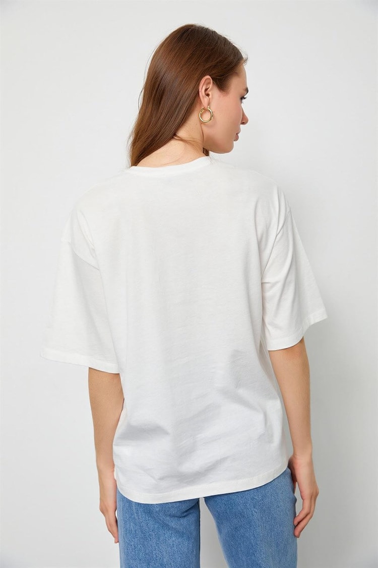 Ekru Baskılı Kısa Kol T-ShirtST060S71190022