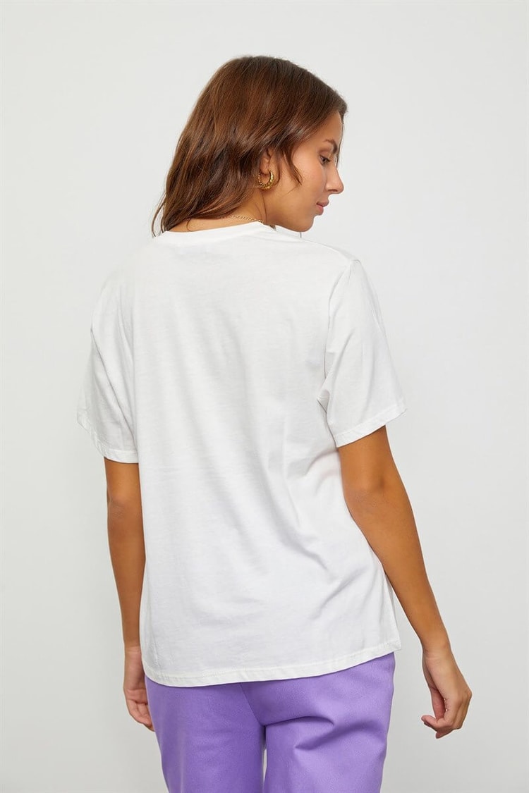 Ekru Baskılı Kısa Kol T-ShirtST060S71190001