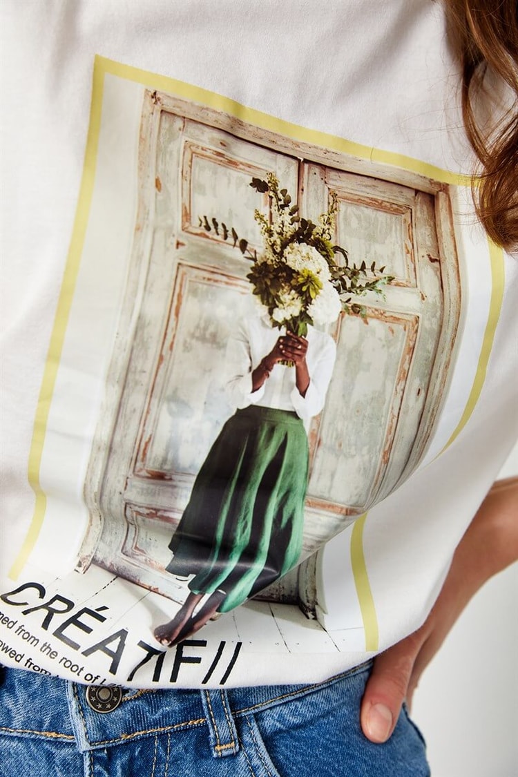 Ekru Baskılı Kısa Kol T-ShirtST060S7115701