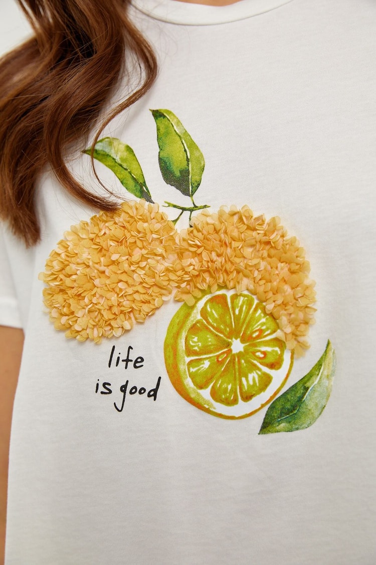 Ekru Baskılı Kısa Kol T-ShirtST060S71190005