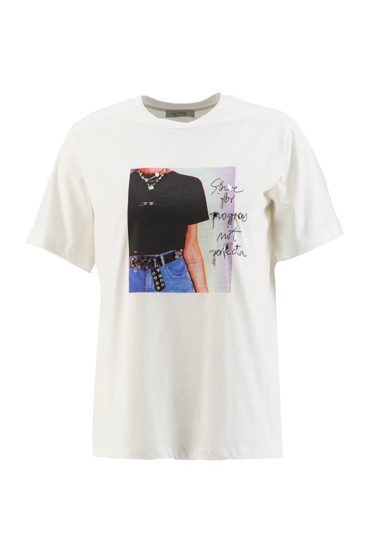 Ekru Baskılı Kısa Kol T-ShirtST060S71190003