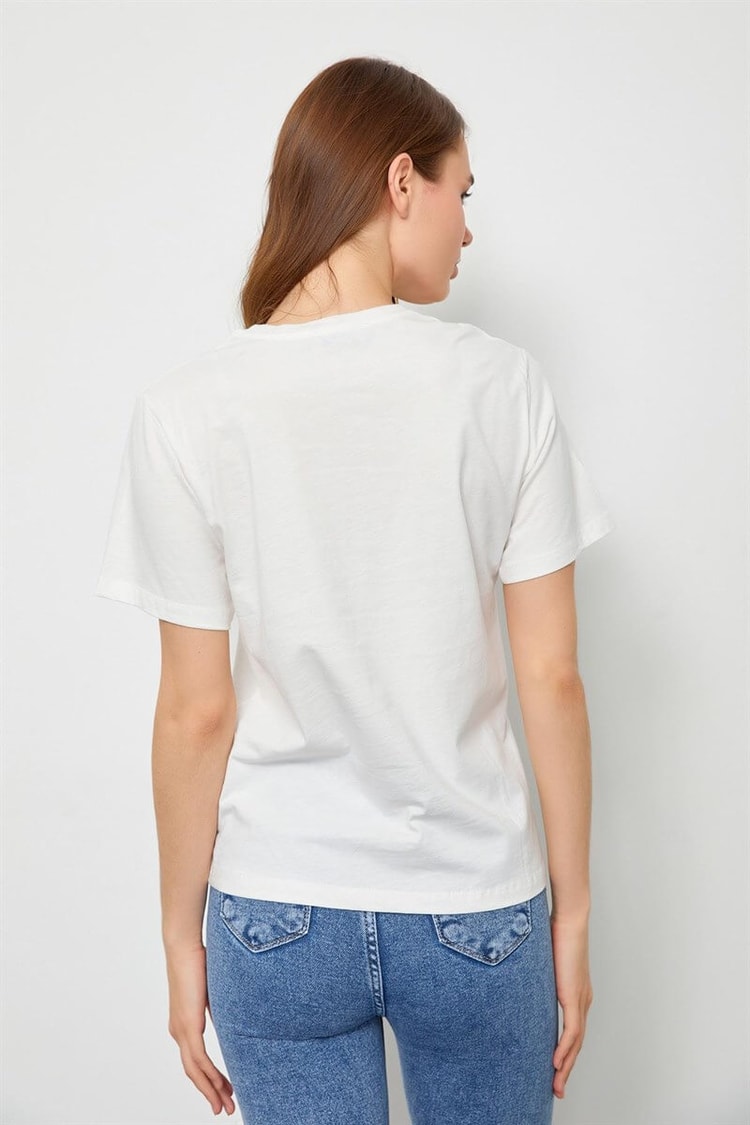 Ekru Baskılı Kısa Kol T-ShirtST060S71190021