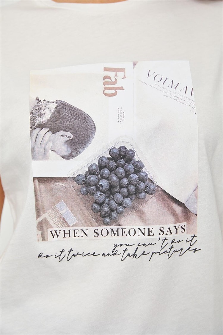 Ekru Baskılı Kısa Kol T-ShirtST060S71190006