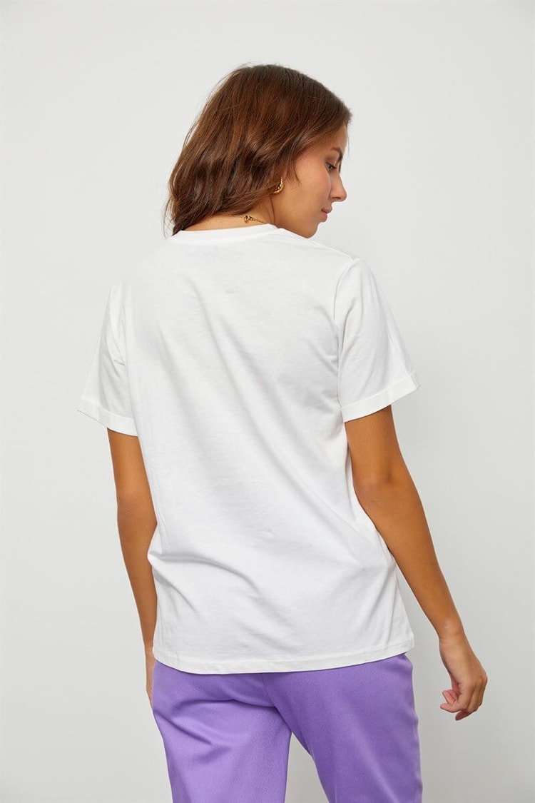 Ekru Baskılı Kısa Kol T-ShirtST060S71190012