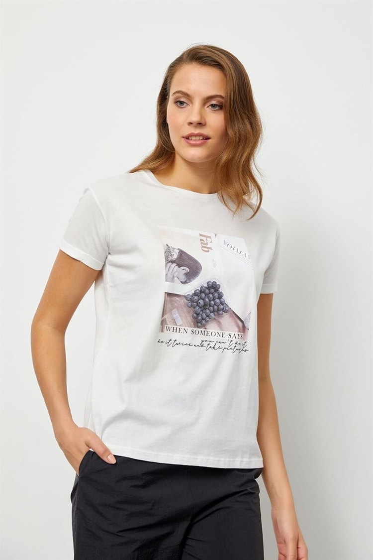 Ekru Baskılı Kısa Kol T-ShirtST060S71190006