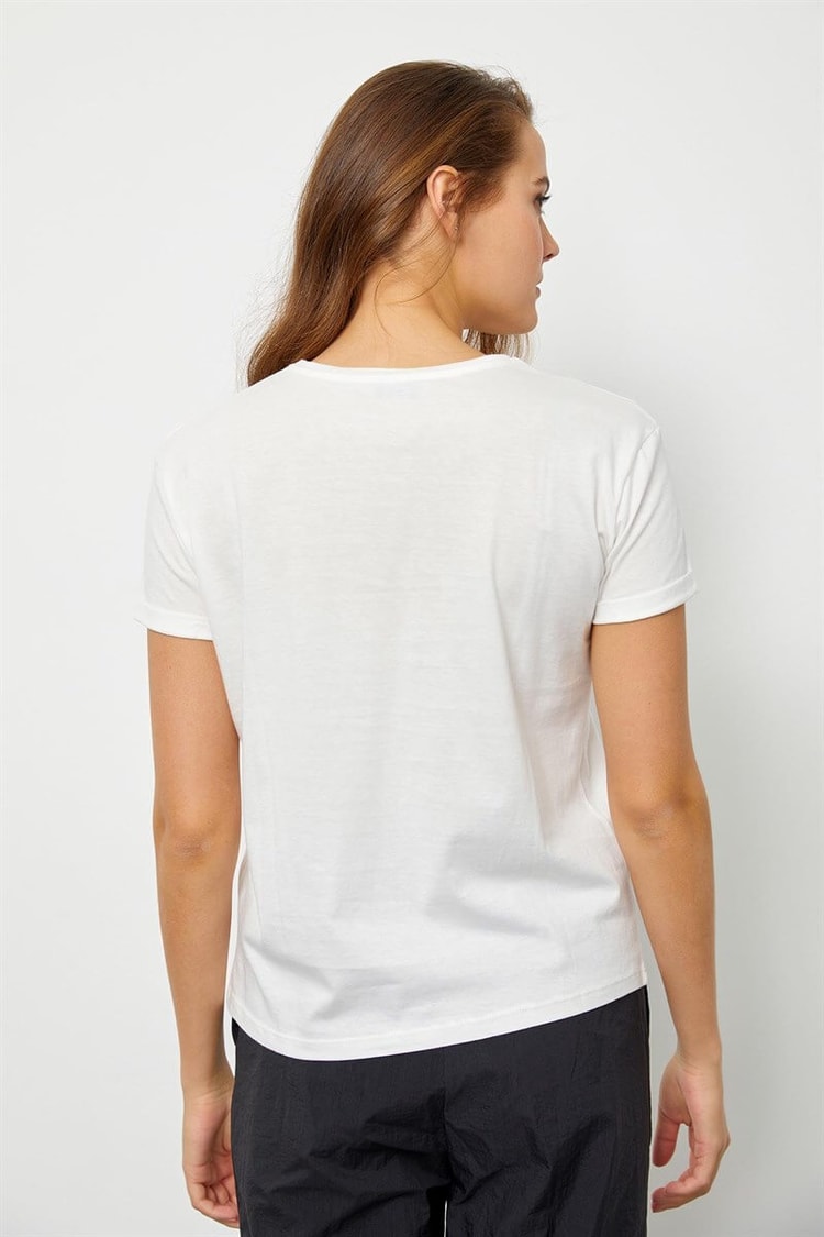 Ekru Baskılı Kısa Kol T-ShirtST060S71190006