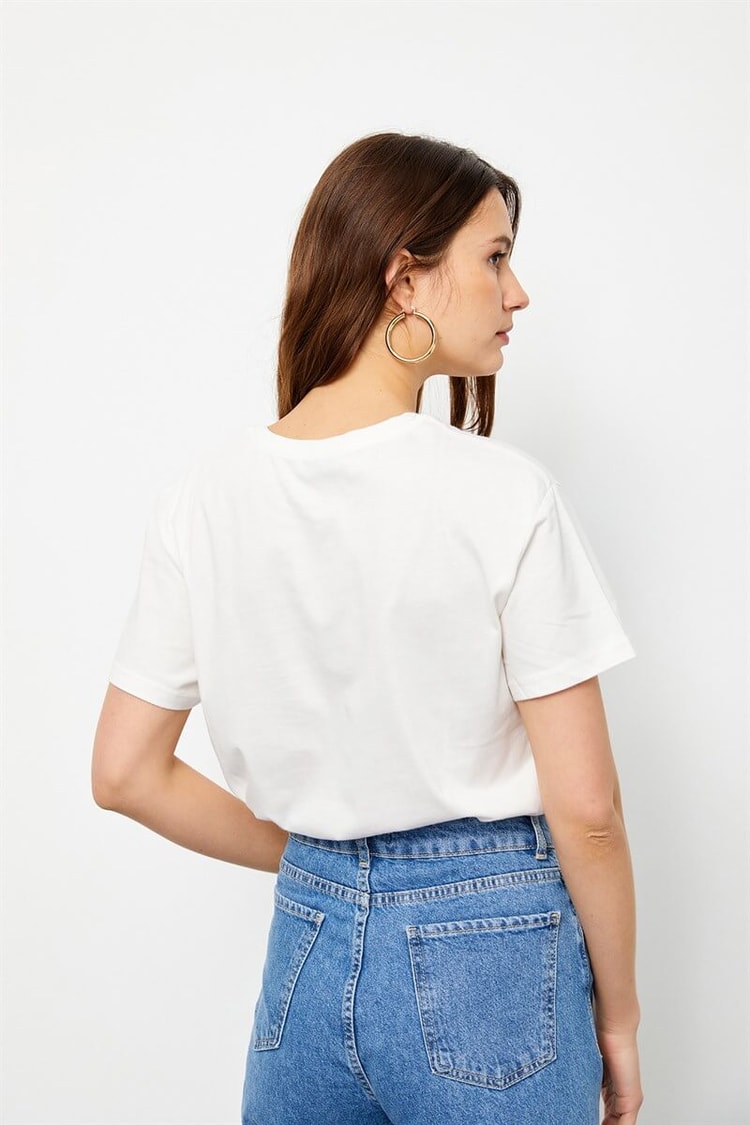 Ekru Baskılı Kısa Kol T-ShirtST060S7115701