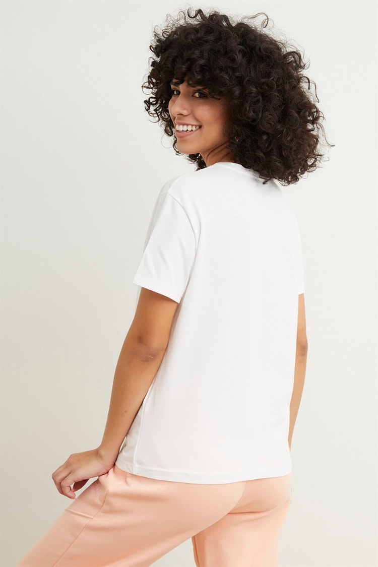 Ekru Baskılı Pamuk Kısa Kol T-ShirtST050S7114201