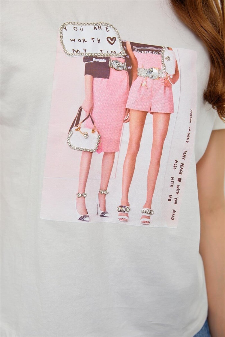 Ekru Baskılı Pamuk T-ShirtST060S71190019