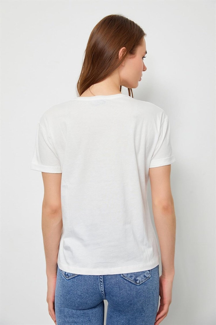 Ekru Baskılı Pamuk T-ShirtST060S71190019