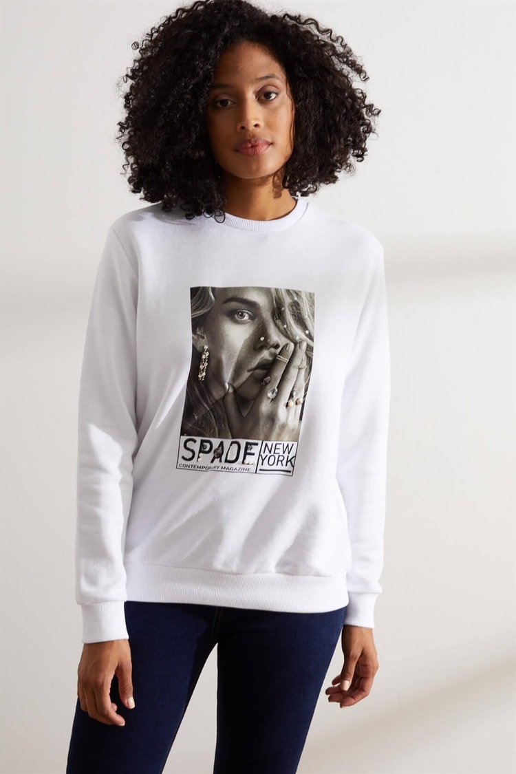 Ekru Baskılı Ve Taşlı SweatshirtST060W7207702